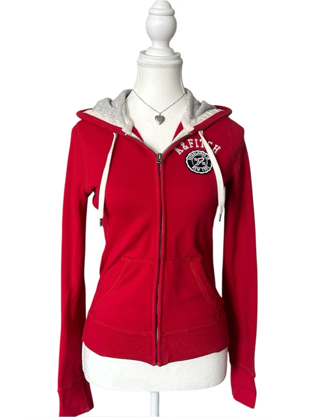 Y2K “Abercrombie & Fitch” Red and Gray Embroidered Zip-up Hoodie